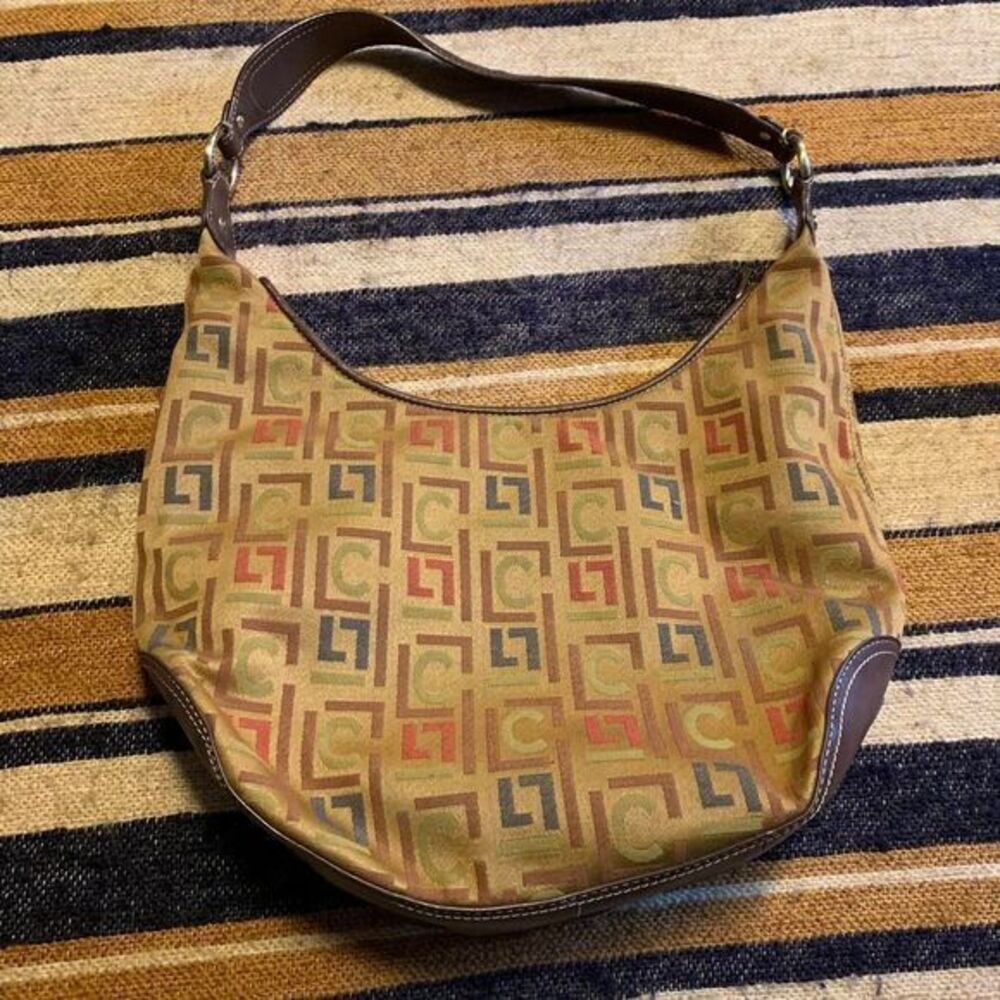 Liz Claiborne Purse Shoulder Bag Fabric Logo Signature Hobo Y2K 90s Academia